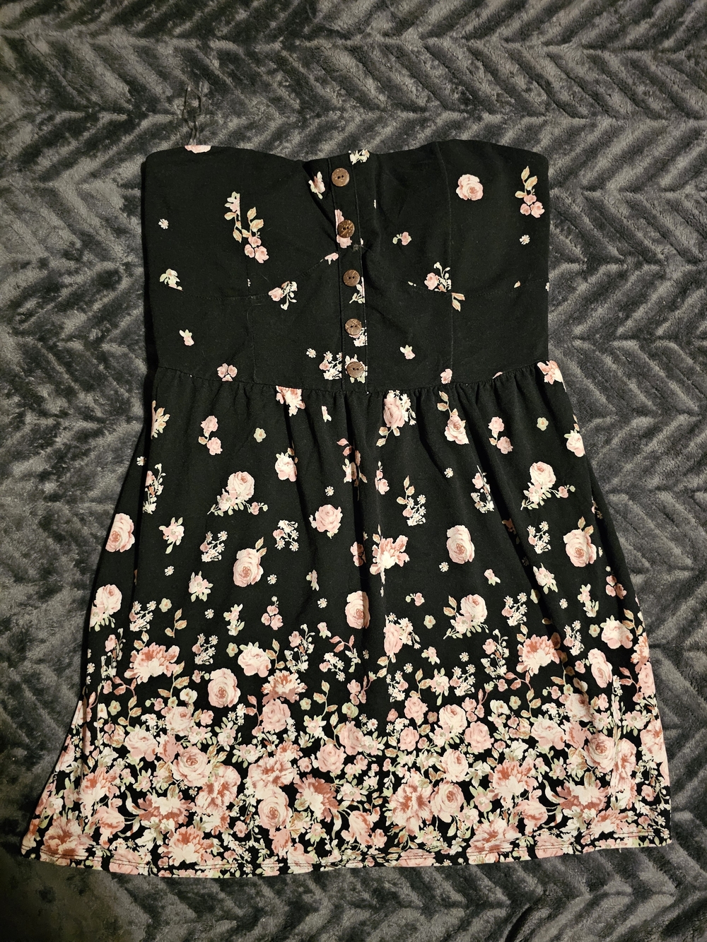Floral Smocked Strapless Tube Dress XL 15-17 Black Pink